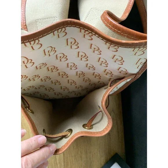 Dooney & Bourke Letter Logo Monogram Tote Bag Leather Canvas Beige - Picture 9 of 16